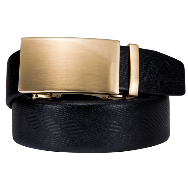 Stylish and simple gold solid metal buckle imitation leather black men's belt adjustable length