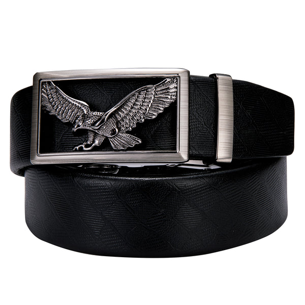 Stylish and simple eagle metal buckle imitation leather black men's belt