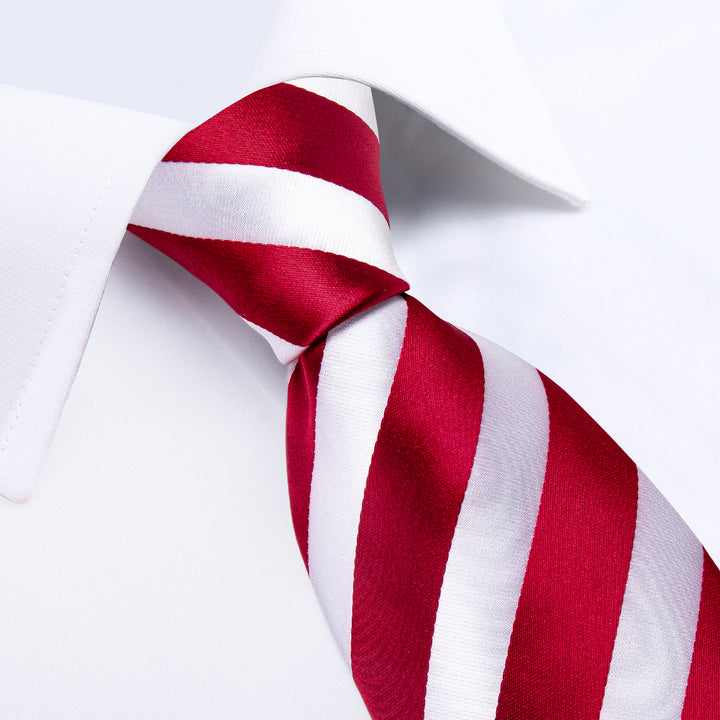 mens silk tie red white striped necktie and mens white shirt