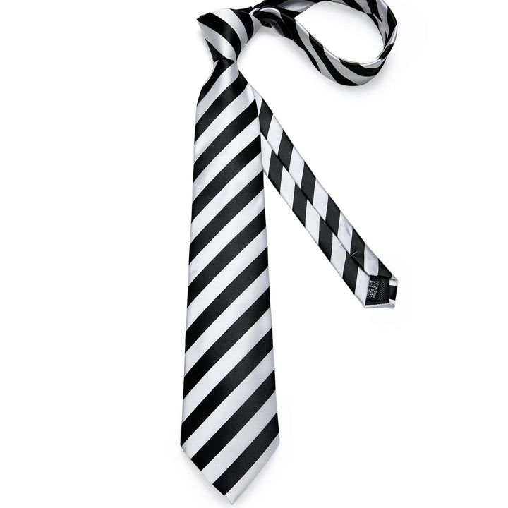 mens silk black white striped tie