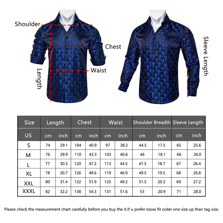 silky button up shirt size chart