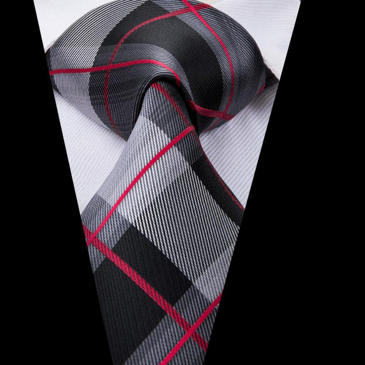 white dress shirt and tie of Black Grey Red Plaid