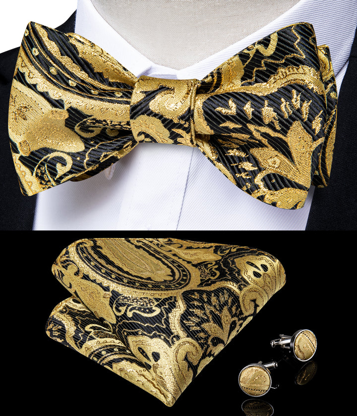 paisley black gold bow tie Self-tied for mens suit