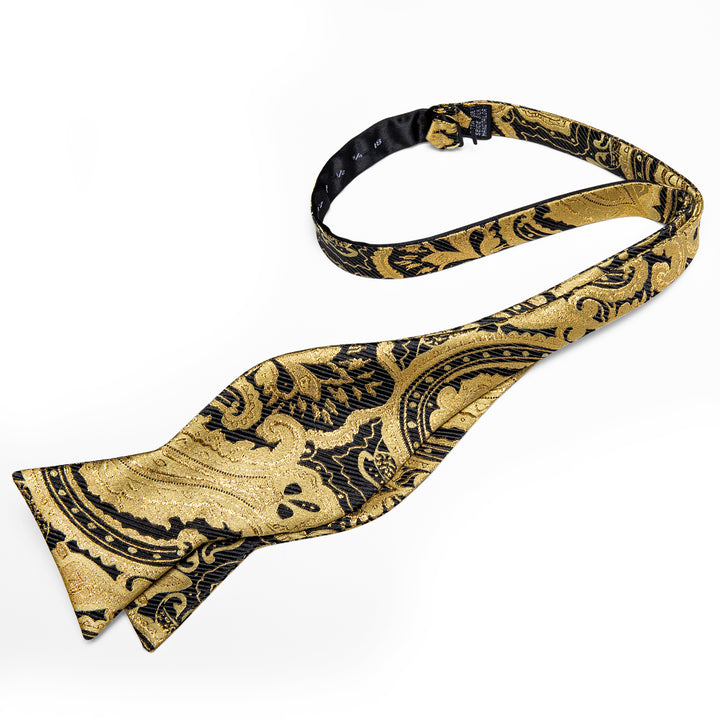 Golden Black Paisley self tie bowtie