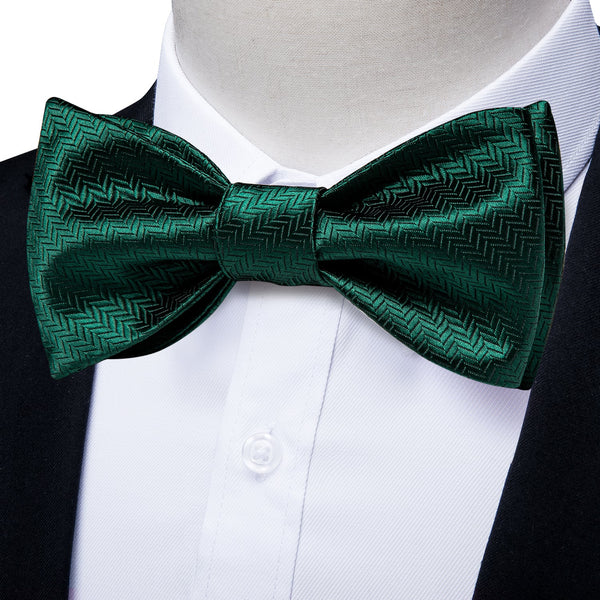 Green Geometric Self-tied Bow Tie Pocket Square Cufflinks Set