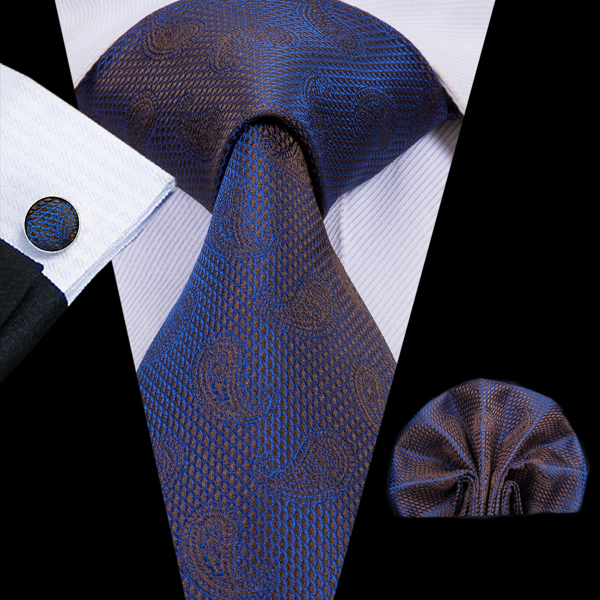 Navy Blue Paisley Tie Pocket Square Cufflinks Set – ties2you