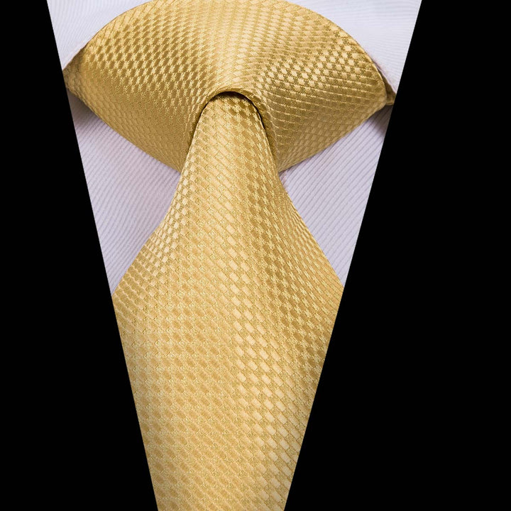 Yellow Solid mens ties and pocket squares cufflinks set