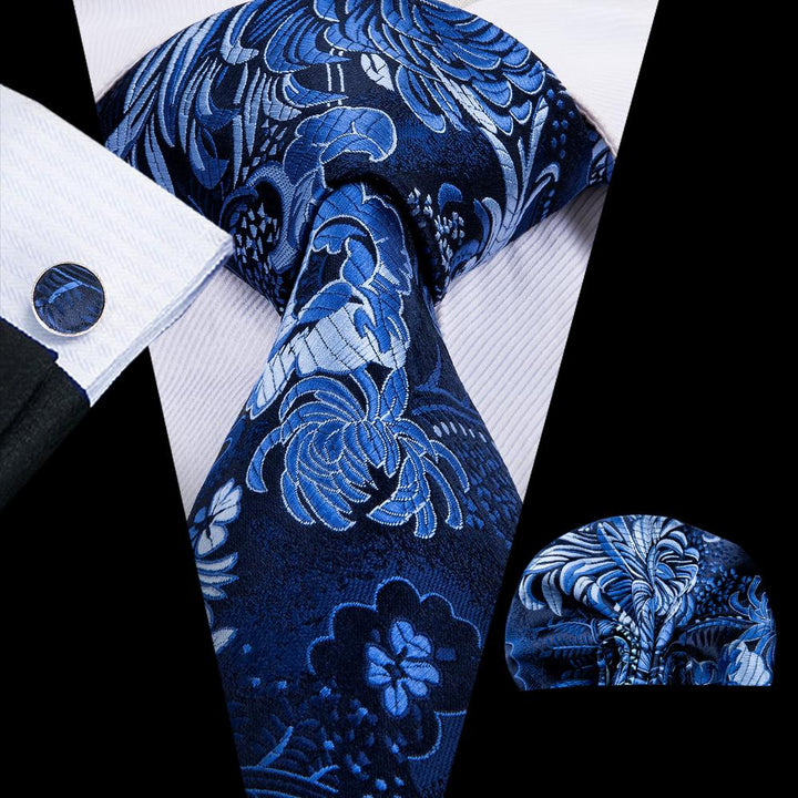 Blue Floral Men's Necktie pocket square nearby for fast shipping