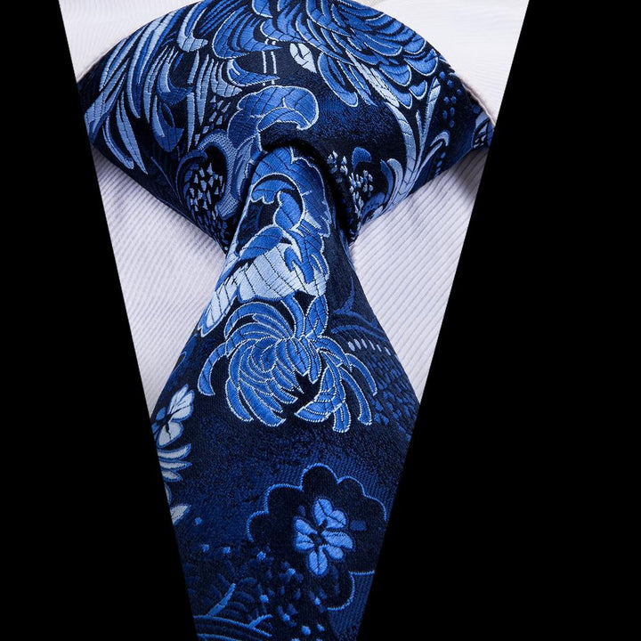 black suits with ties blue floral