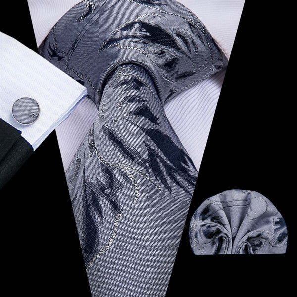 deep grey black floral tie for men
