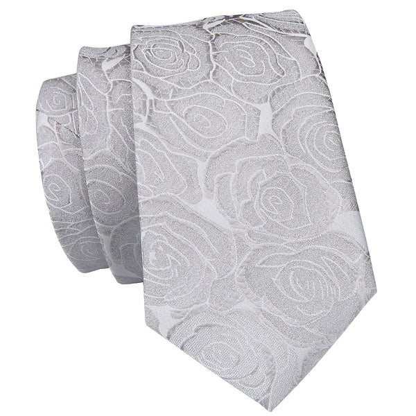 elegant silk mens light grey floral novelty tie handkerchief cufflinks set