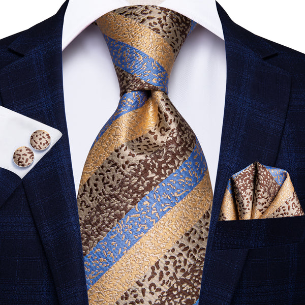 Blue Yellow Champagne Dot Silk Men's Tie Handkerchief Cufflinks Set