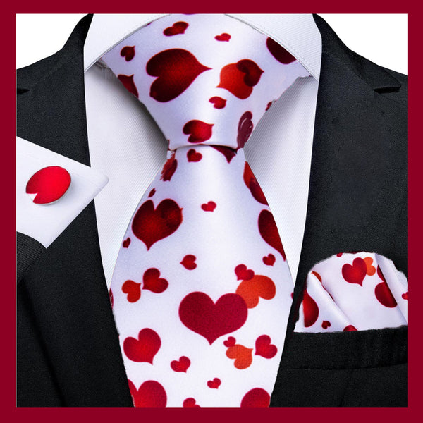 Red white Lovely Heart silk necktie