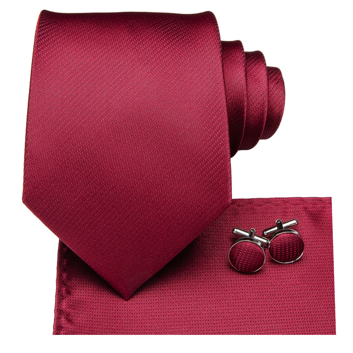 Burgundy Red Striped Mens's Tie Pocket Square Cufflinks Set