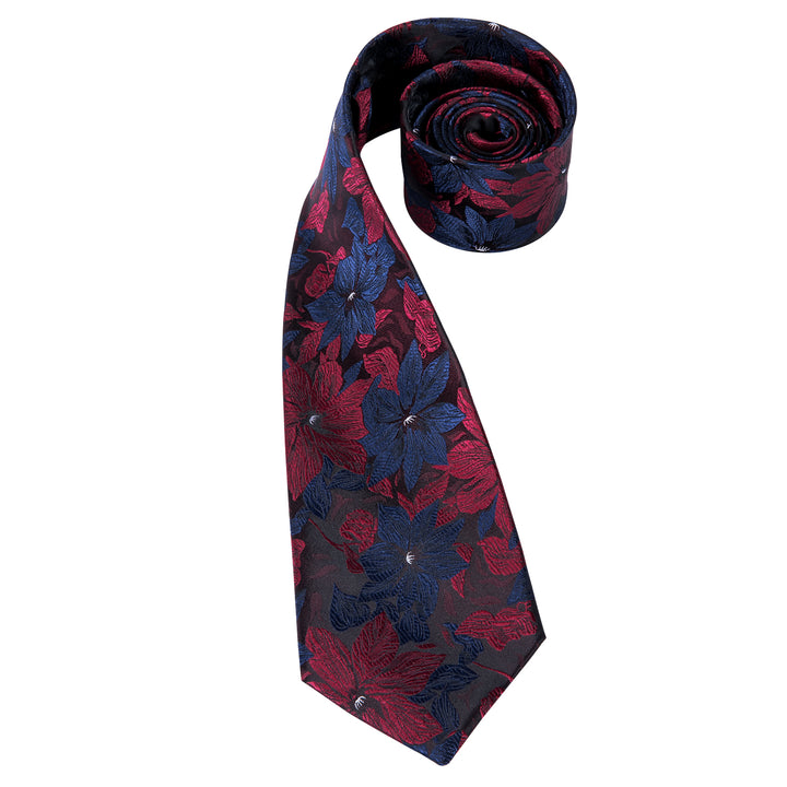 red blue black floral mens silk tie