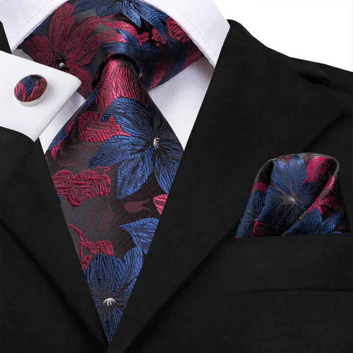Black Blue Red Floral Men's neckties