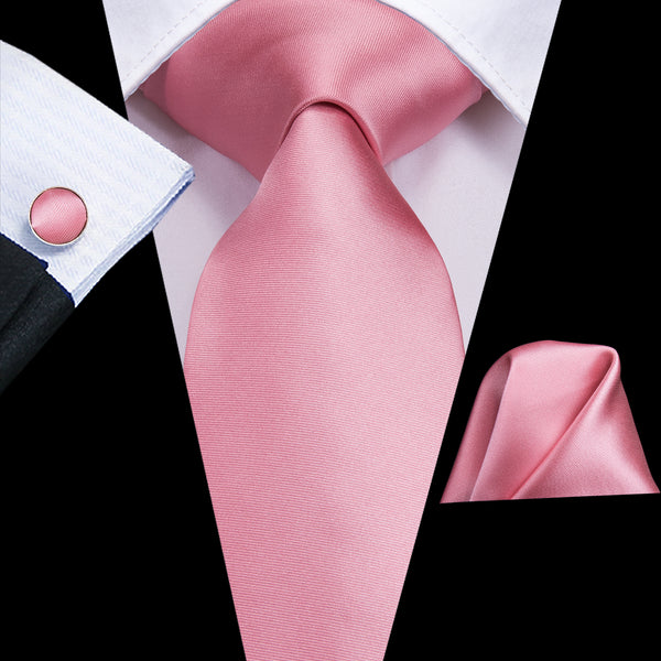 Light Pink Solid Silk Men's Tie Handkerchief Cufflinks Set