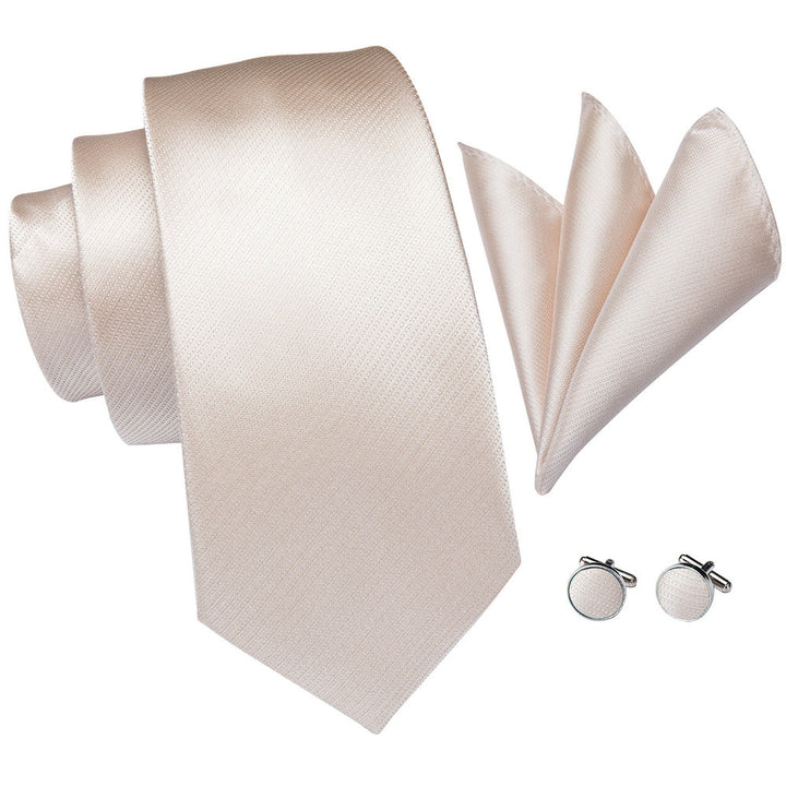 Champagne Tie Solid Silk Necktie Handkerchief Cufflinks Tie Set for Men