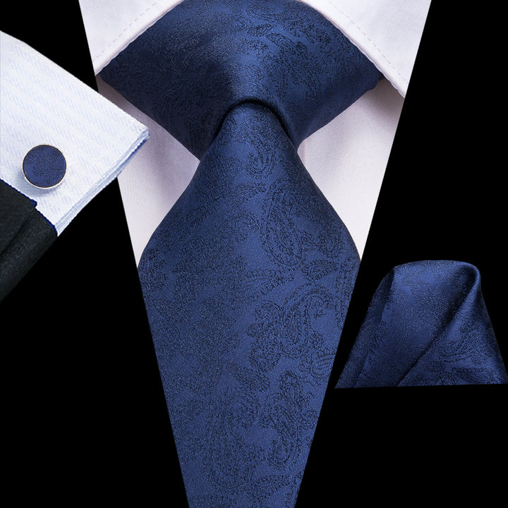 New Navy Blue Paisley Silk Men's Tie 