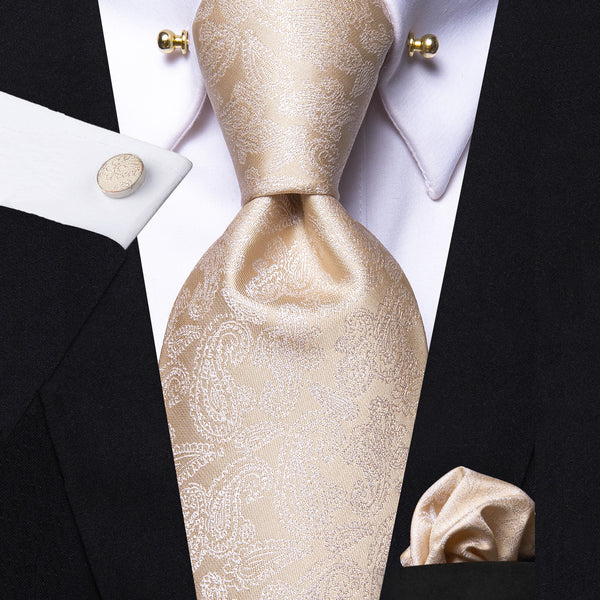 Champagne Tie Paisley Jacquard Mens Suit  Tie for Wedding