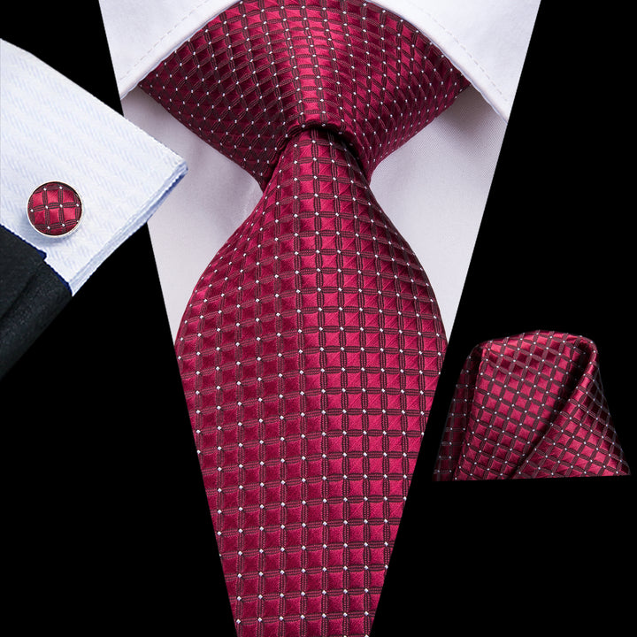 Burgundy Red Plaid Silk Men's Tie 