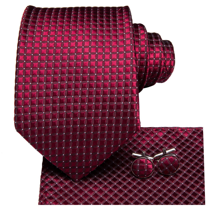 Burgundy Red Plaid Silk Men's Tie 