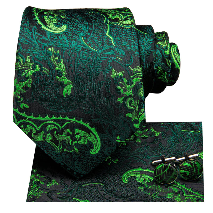 Green floral mens silk tie