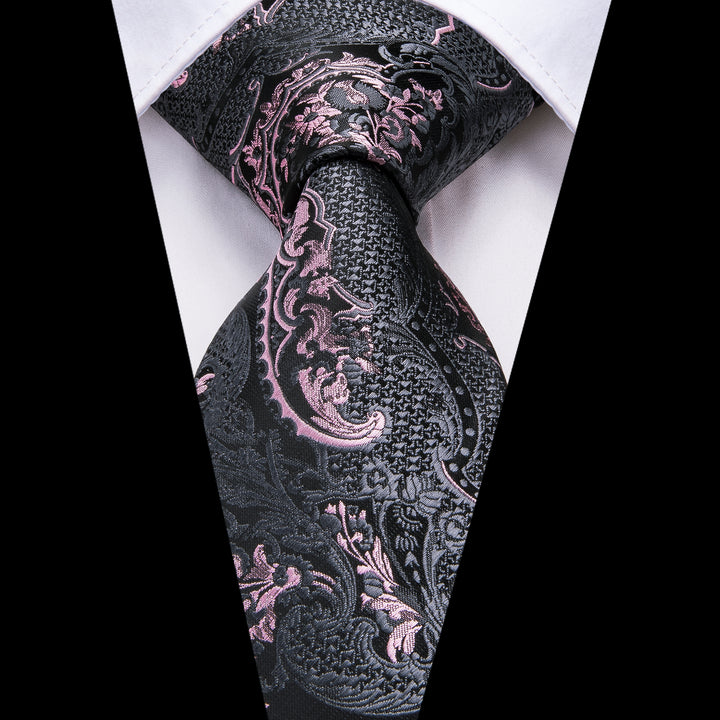 Grey Pink Floral Tie for Mens Silk Shirt or mens suit