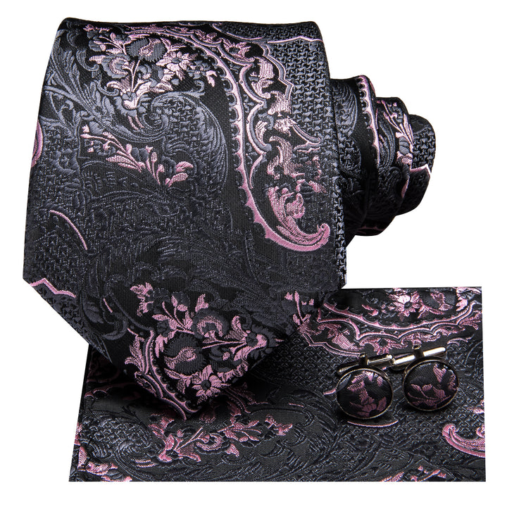 Grey Floral pink patterned Tie for Mens Silk Shirt or mens suit
