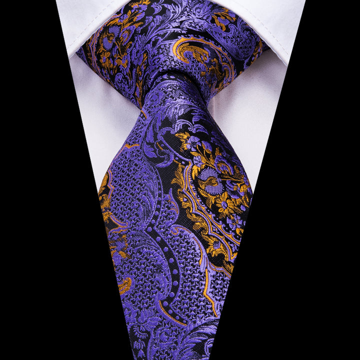 Black Purple Paisley Men's silk spring tie