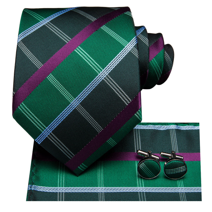 green purple white plaid mens silk tie