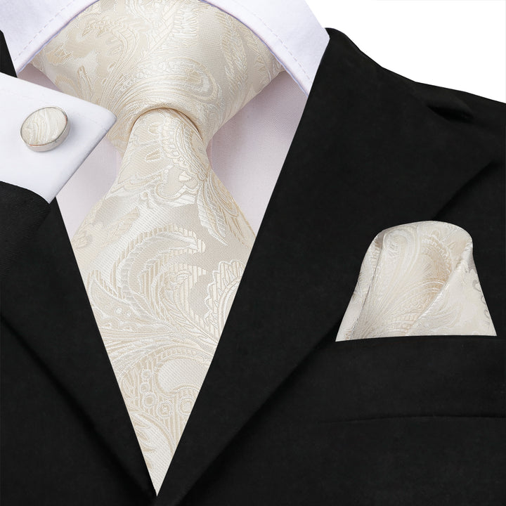 mens silk Paisley Beige off white tie