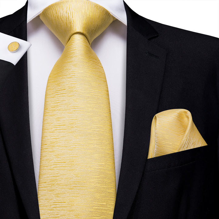 fashion silk solid yellow tie hanly cufflinks set for mens black suit and white shirt