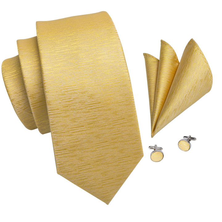 fashion silk solid yellow tie hanly cufflinks set for mens suit or shirt