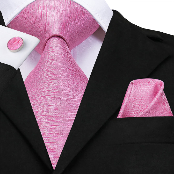 hot pink solid silk tie set for men for business and wedding