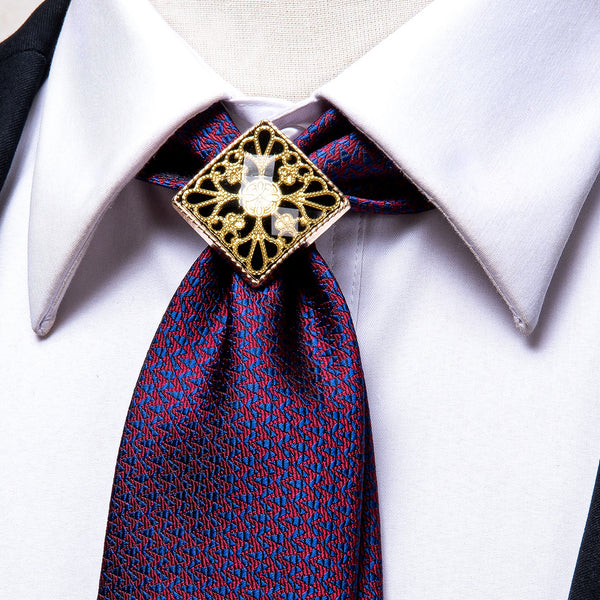 Blue Red Novelty Men's Necktie Pocket Square Cufflinks Set with Tie Buckle