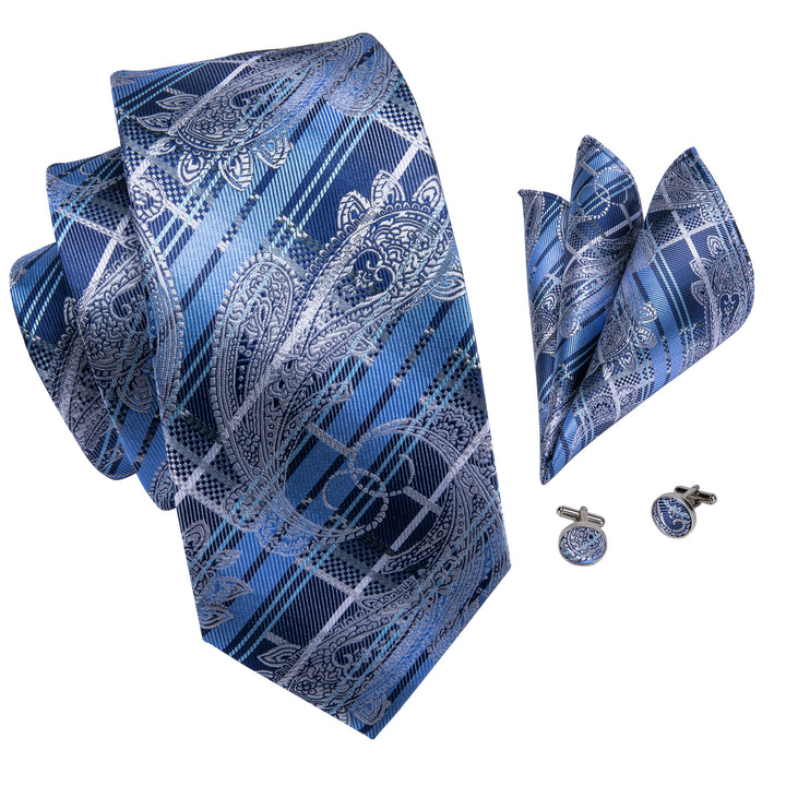 Silver Blue Paisley Plaid Men's Silk best mens ties