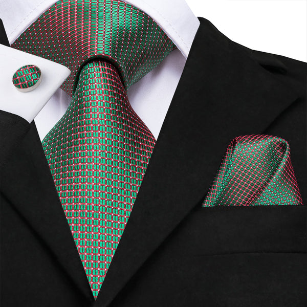 Green Red Plaid mens silk suit tie