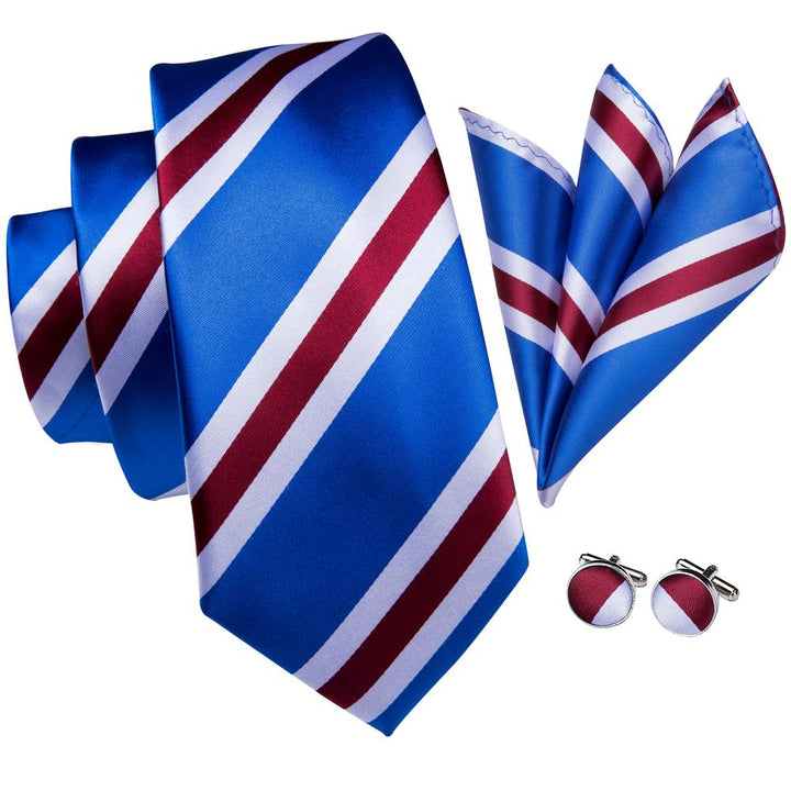 Royal Blue Red White Striped silk man fashion tie