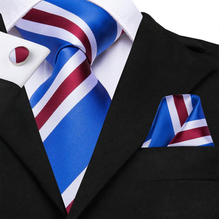 Royal Blue Red Striped Necktie pocket squares for men