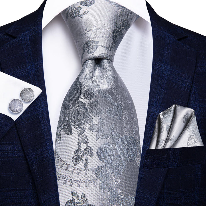 mens silk deep grey floral tie for navy blue suit