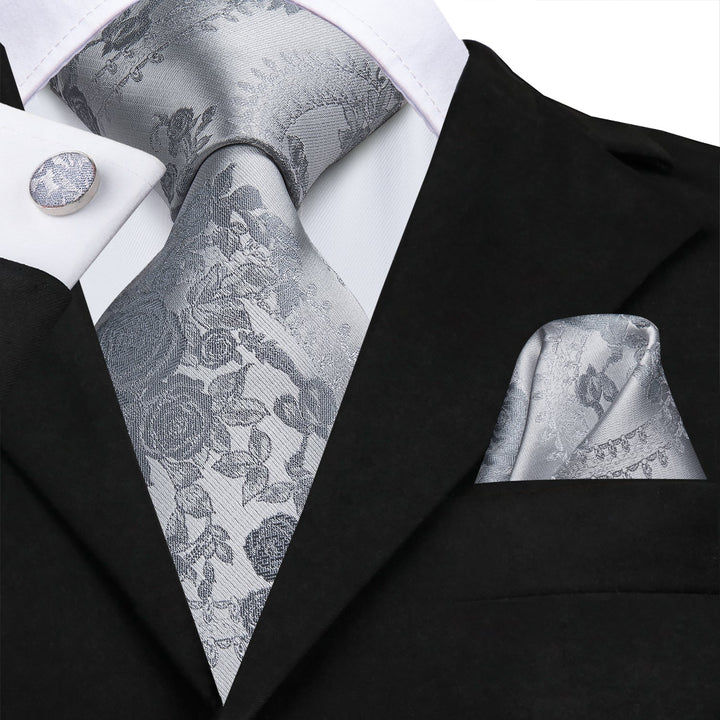 mens silk deep grey floral tie for black suit