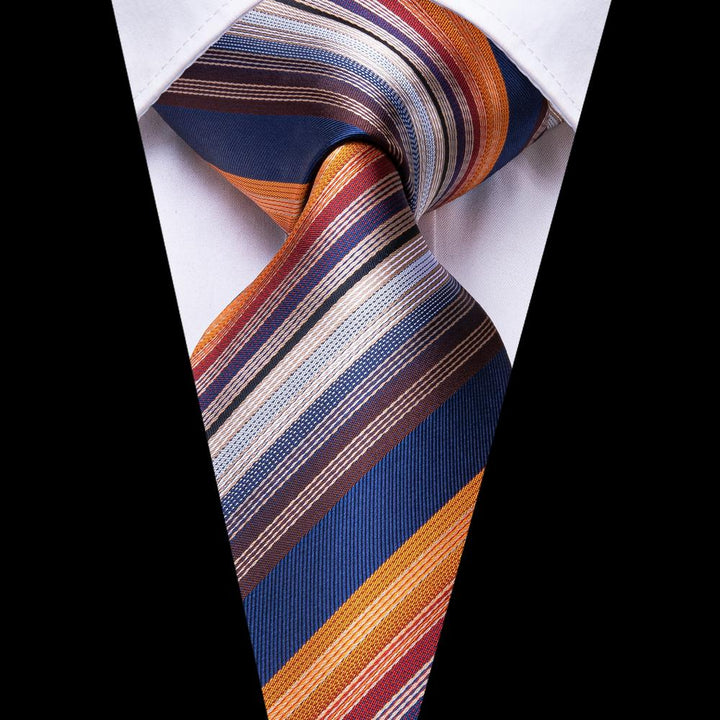 Orange Blue Colorful Striped knitted silk tie