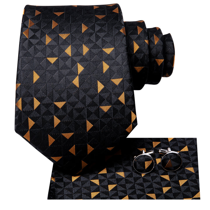 black gold Geometric mens silk tie