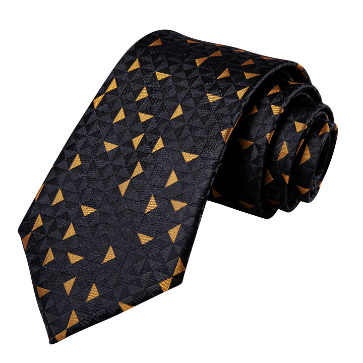 black gold Geometric mens silk tie