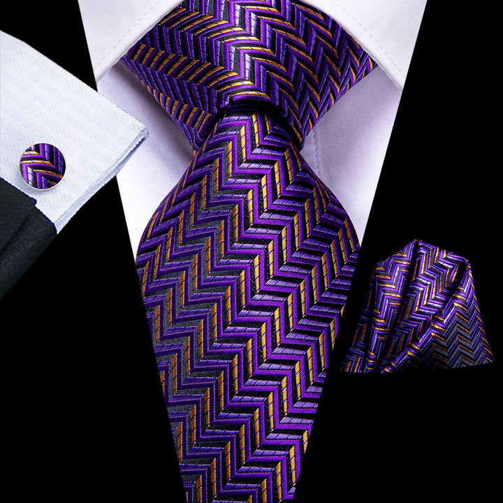 mens silk striped gold purple tie