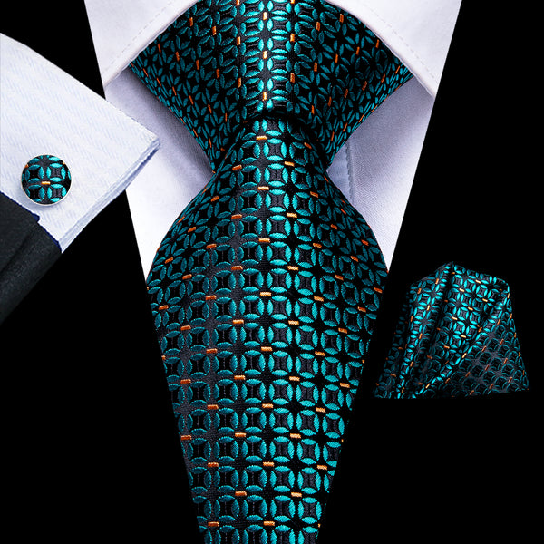 Turquoise Polka Dot Necktie Pocket Square Cufflinks Set