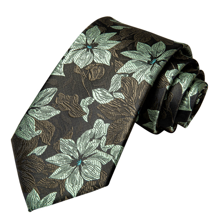 black floral mens sage green tie