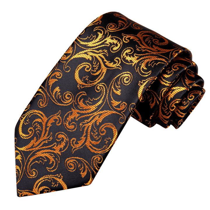 black gold floral mens silk dress tie