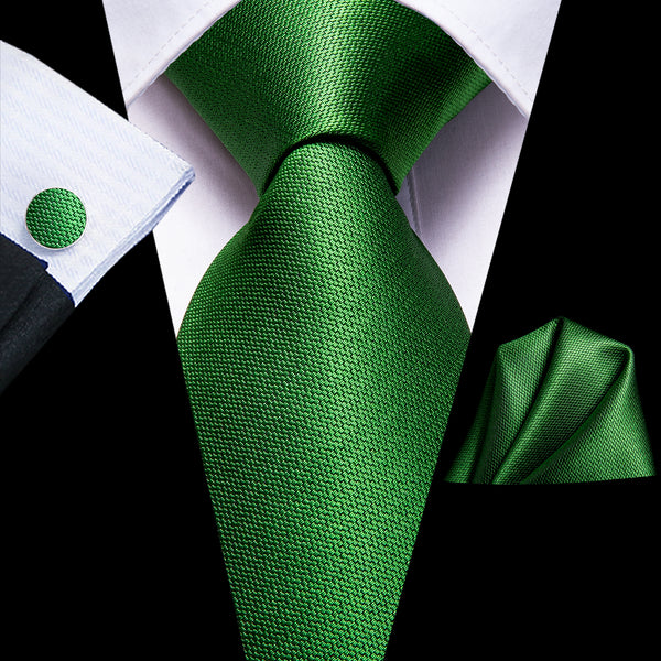 Green Solid Necktie Pocket Square Cufflinks Set